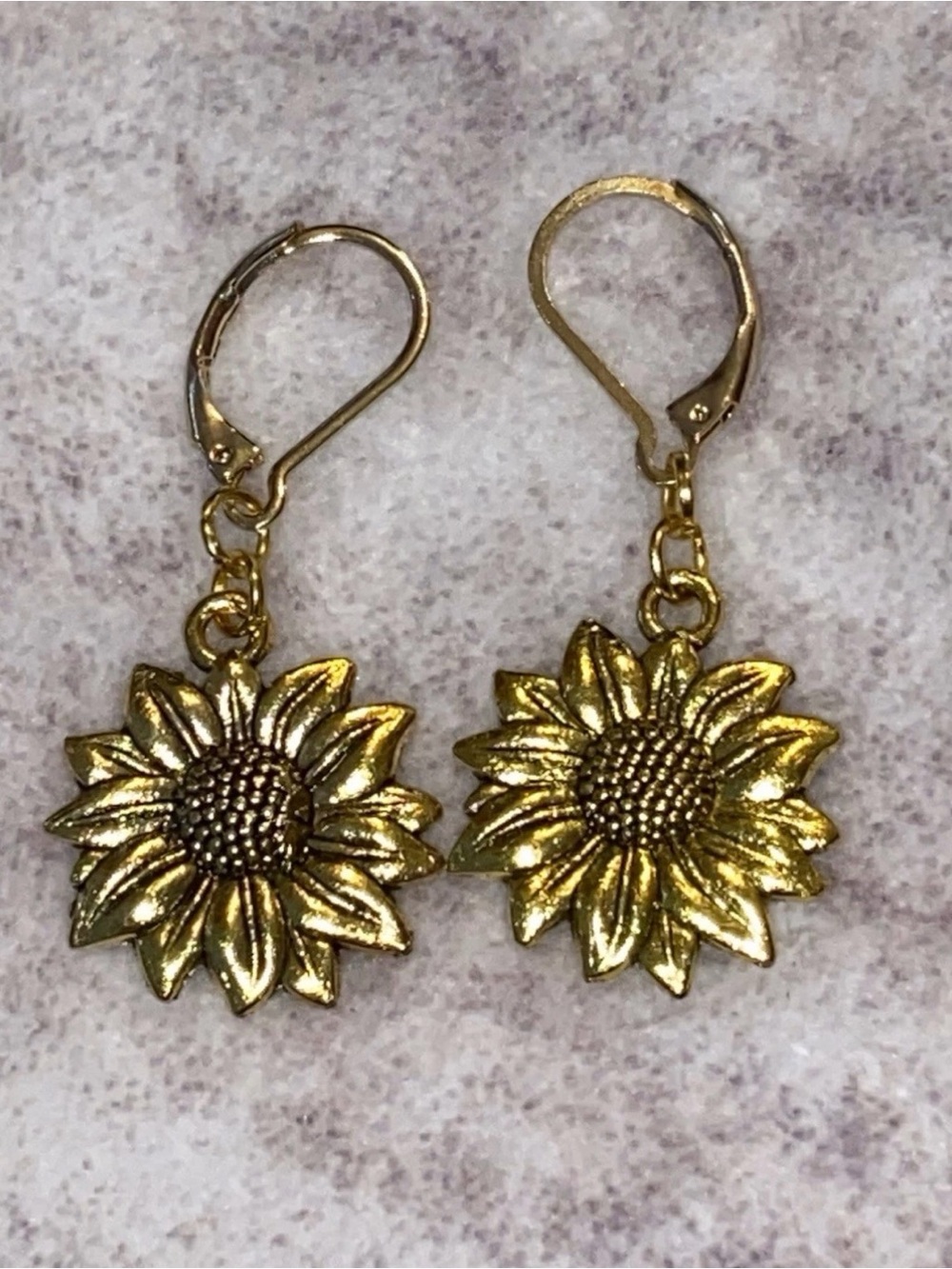 Handmade Gold Sunflower Drop Earrings - Women Jewelry